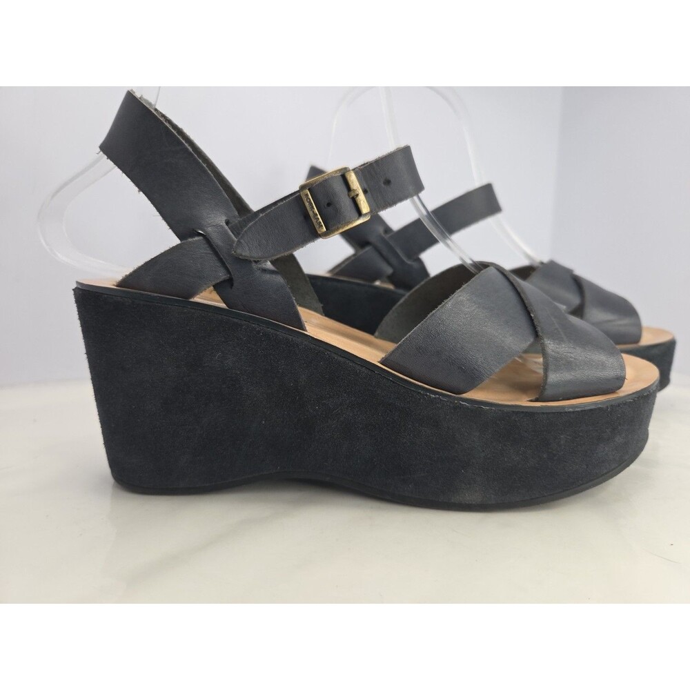 Kork-Ease Women's Black Leather Platform Sandals Sz 6 Hand Made In Brazil EUC